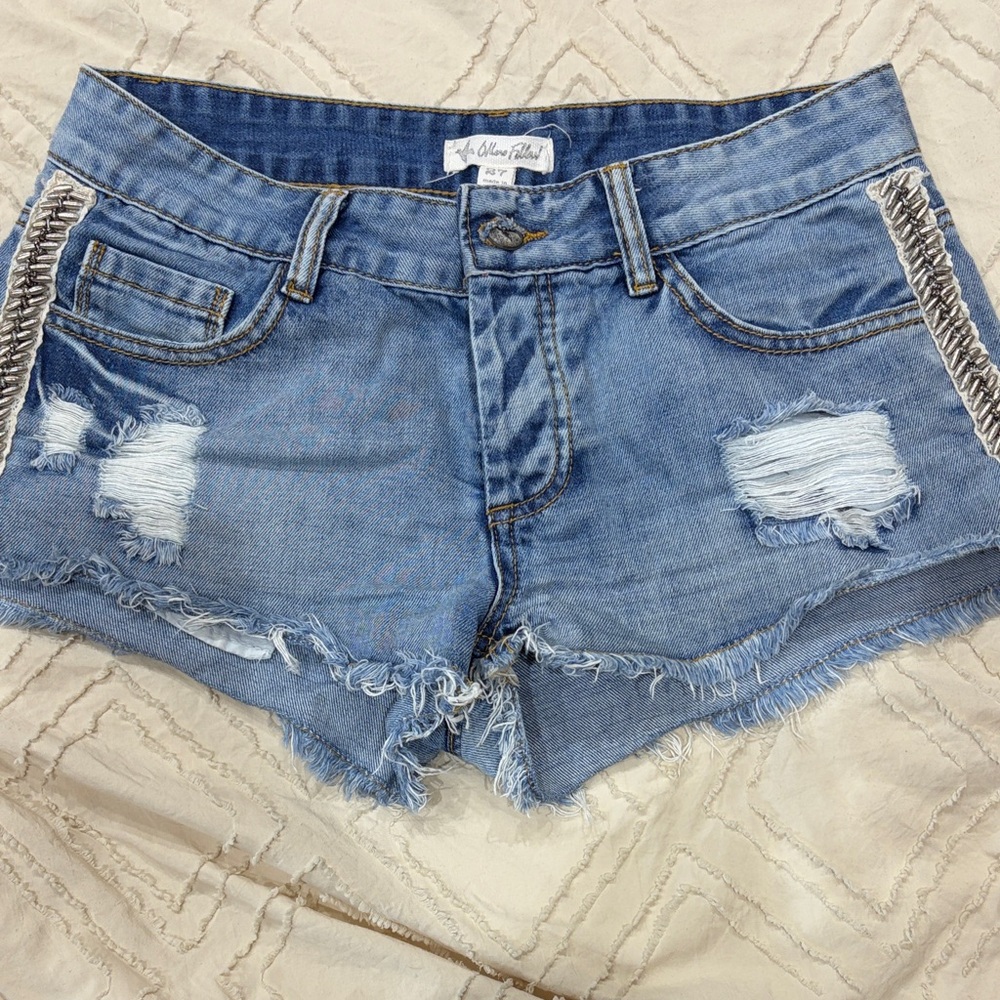 Others Follow Distressed Blue Jean Shorts